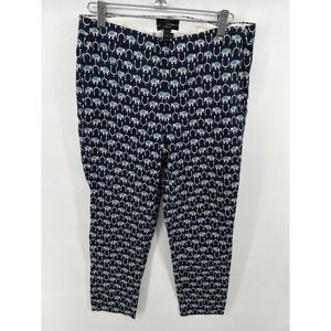 J Crew Womens Martie Slim Crop Ankle Pant Cotton Elephant Print Size 6 Blue